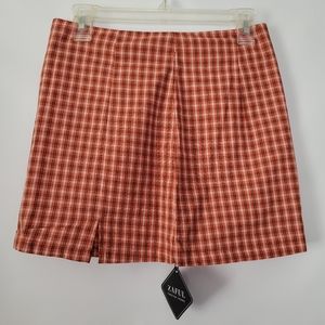 Preppy Plaid Front Slit Mini Skirt Junior Medium Gingham Check